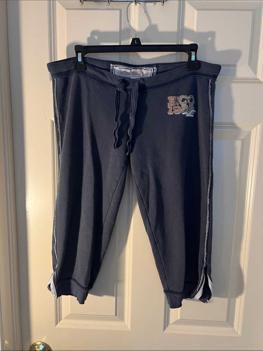 Hollister Navy Blue Girls Cropped Jogger Pants with Side Stripes